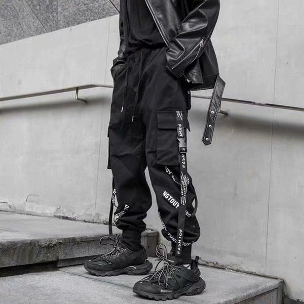 

men's pants spring and autumn tide brand functional overalls loose multi-pocket casual leggings ins hip-hop wild long, Black