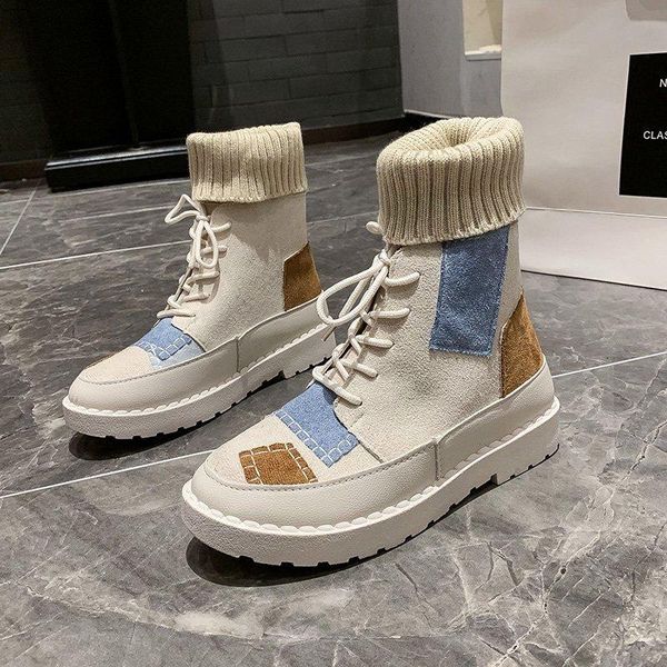 

spring autumn 2021 fashion short boots flat bottom leisureround toe canvas students lace up women's ankle shoes, Black