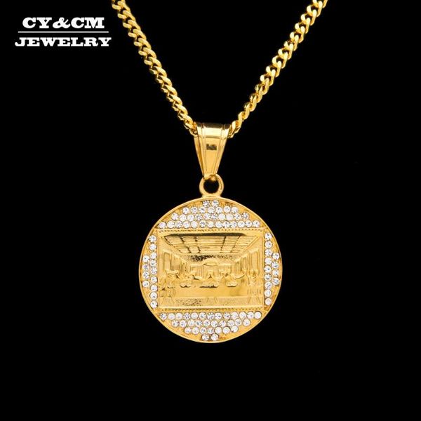 

pendant necklaces cy&cm mens stainless steel gold necklace the last supper pendent rhinestone judea jesus medallion charms women costume jew, Silver