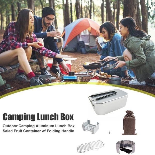

dinnerware sets camping aluminum lunch box with foldable handle portable salad fruit container outdoor elements