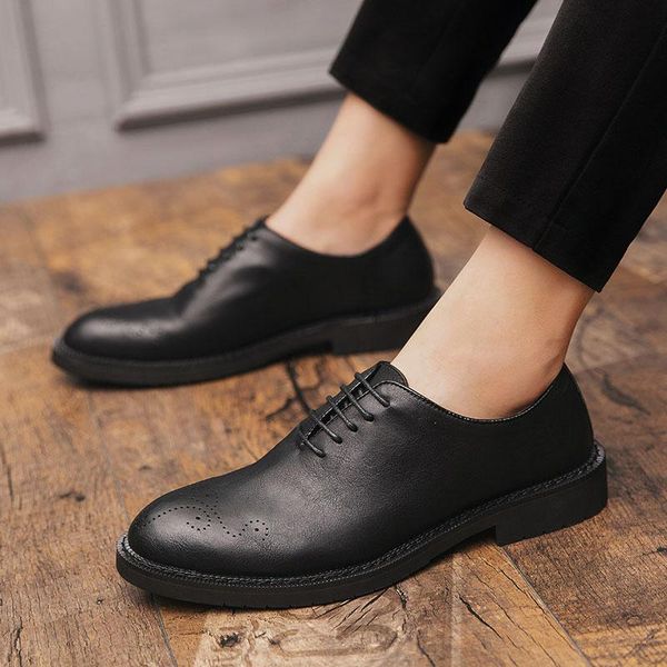 

oxfords men shoes dress business formal man lace up sneakers casual brogue genuine leather s5, Black