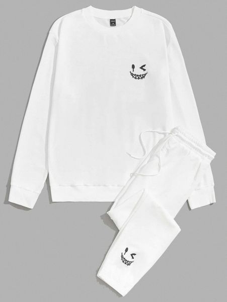 

men graphic print pullover & joggers l6k1#, Gray