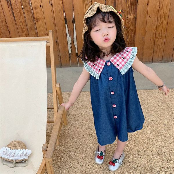 

pattern button baby girls summer denim dress 2021 kids clothes girl jeans party dress children a-line robe fille, White