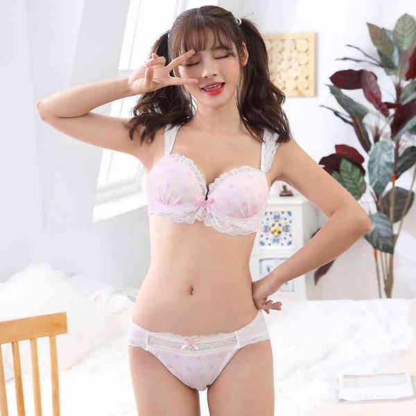 

japanese sweet cute push up bra brief set lace pink underwear women girls 2021 kawaii lingerie plus size bralette sets, Red;black