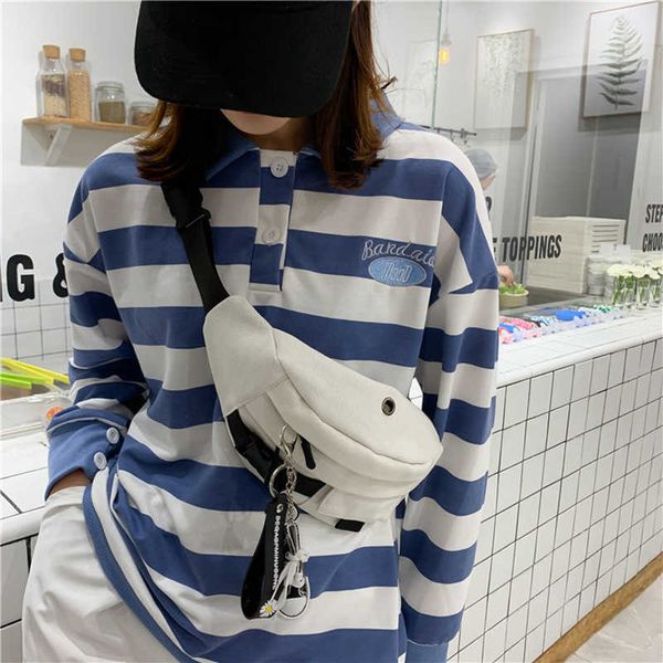 Borsa a cintura a vita femminile HARAJUKU Style Sliund Canvas Casual Running Sports Chest Bianco Fanny Pack Nero Bum 210708