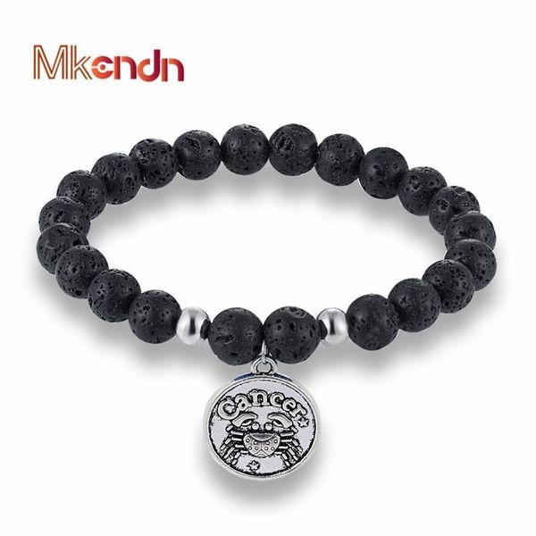 

charm bracelets mkendn 2021 fashion 12 constellation horoscope natural lava stone beads bracelet men women jewelry friendship gifts, Golden;silver