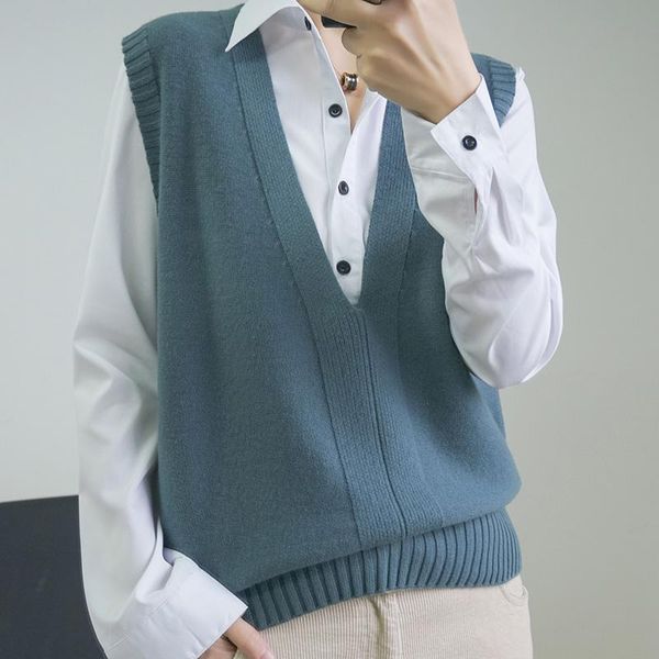 

women's vests lhzsyy 2021spring pure cotton linen sleeveless v-neck vest knitted female loose korean sweater shoulder outer wear, Black;white
