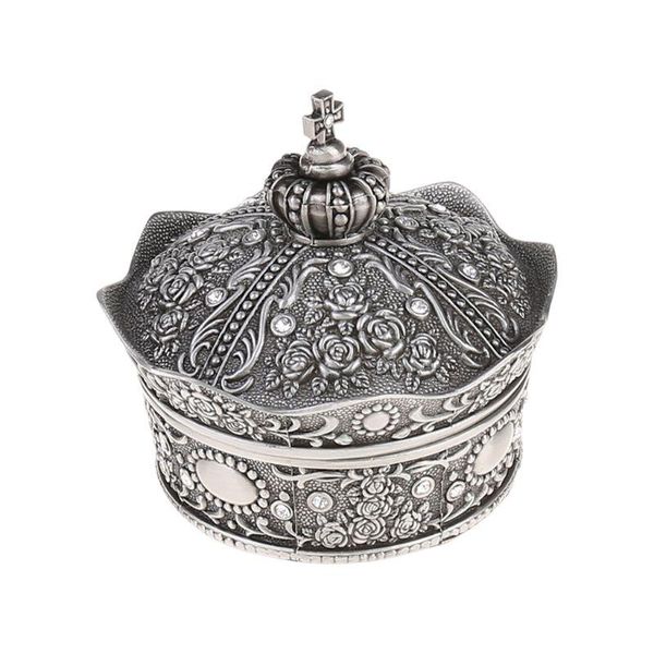 

jewelry pouches, bags vintage box antique crown design trinket treasure chest storage organizer metal earrings necklace/ring holder (l, Pink;blue