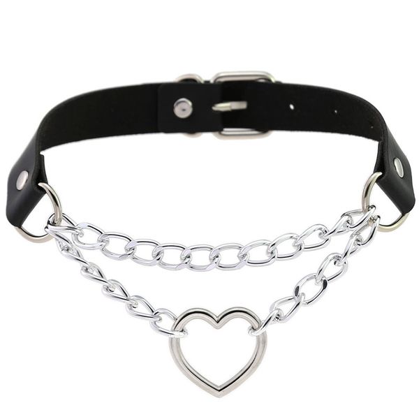 

trendy punk gothic leather heart studded choker necklace vintage charm round collar necklaces women jewelry gift j0312, Golden;silver