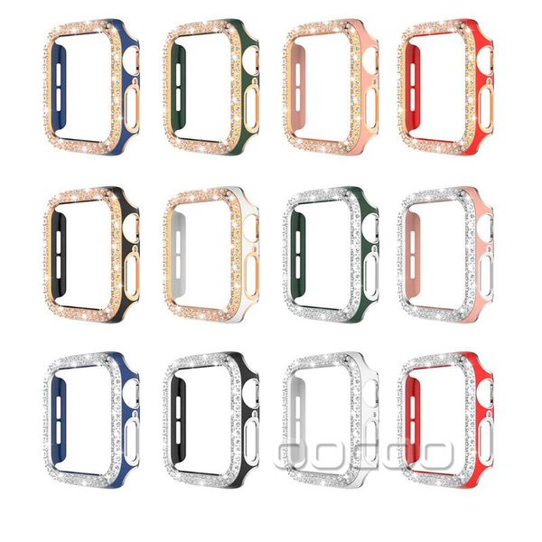 Zweifarbige Beschichtung mit 2 Reihen Diamanten für Apple iWatch Case 6 5 4 3 Watch Schutzhüllen Bumper Frame Cover 40 mm 44 mm und Retail Box