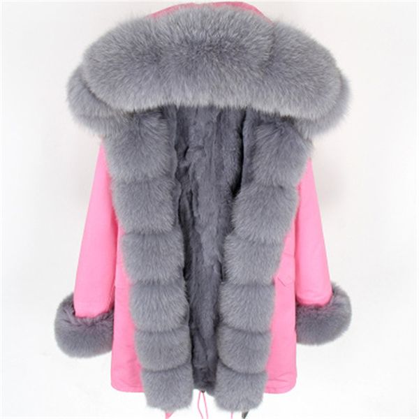 8 Farben graue Fuchsfellverkleidungen weibliche Frauen Parka Maomaokong Marke Kaninchenfell Futter Pink Long Parkas Schneefell Leinwandjacke