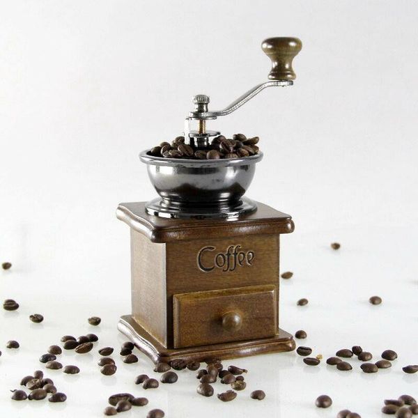 

manual coffee grinder, bean vintage antique wooden hand burr mill-pear wood color grinders