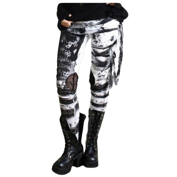 

yoga outfits 2021 high elasticity women's cool ultra gathered pants gothic rocker distressed punk tie leggings outwear sportpants h1, White;red