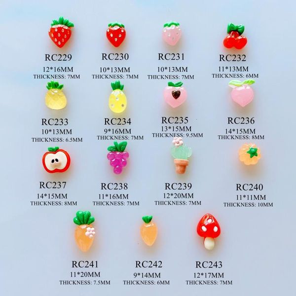 

nail art decorations 30pcs cute big size fruit strawberry peach pineapple apple shape resin decoration rc229-243, Silver;gold