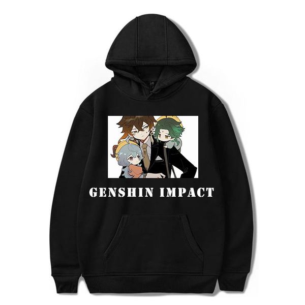 

men's hoodies & sweatshirts genshin impact casual cool print game plus hip hop size fashion graphic streetwear women/men, Black