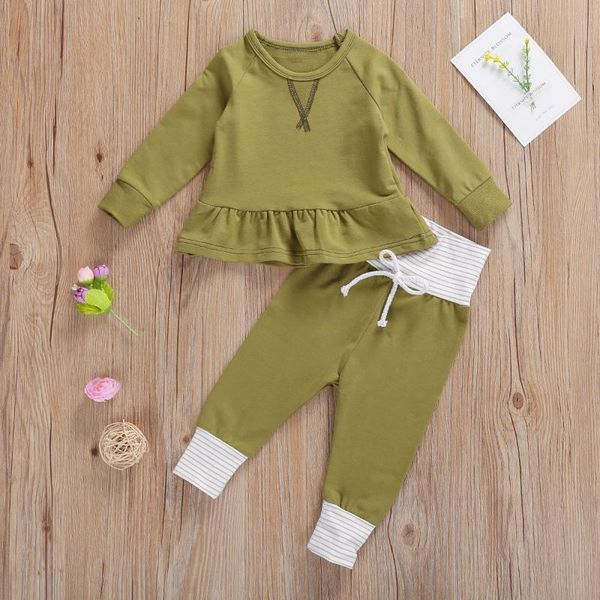 

baby & children's infant girls 2pcs outfits red/orange/green solid color long sleeve round neck trousers clothing sets, White