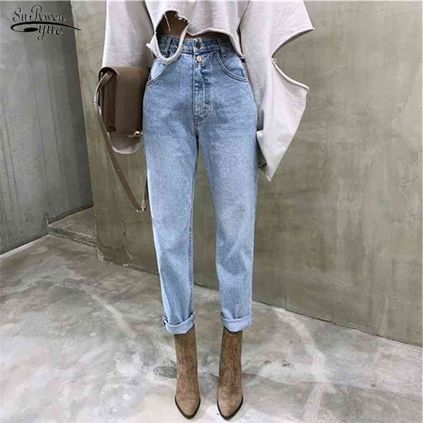 

vintage high waist straight jeans pant for women streetwear loose female denim buttons zipper ladies pantalon 10394 210521, Blue