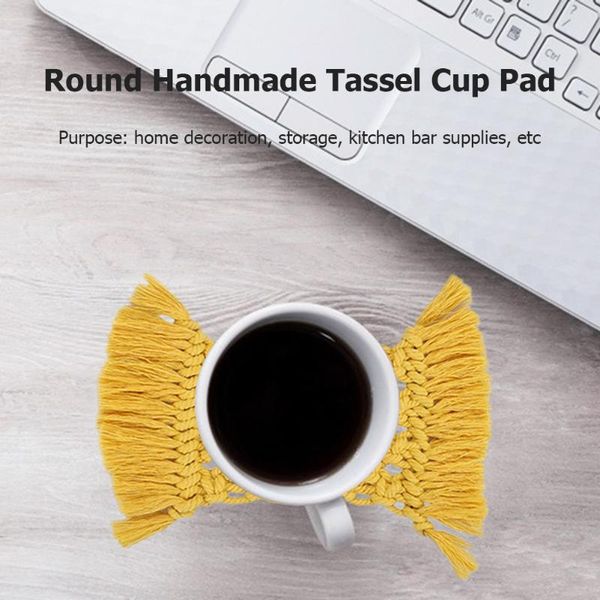 

practical pure handmade rectangle macrame cup pad durable multi-functional cotton rope braid tassels insulation mat mats & pads