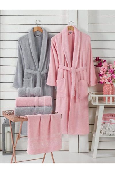 

towel beige cotton shawl collar belt and pocket detailed bathrobe