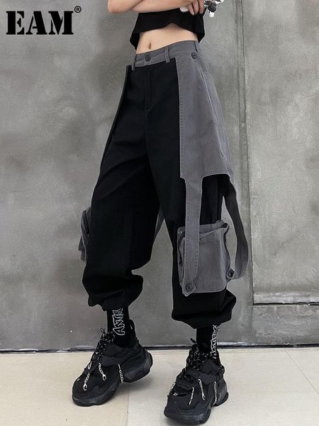 

women's pants & capris [eam] high elastic waist contrast color long harem trousers loose fit women fashion tide spring summer 2021 1de0, Black;white
