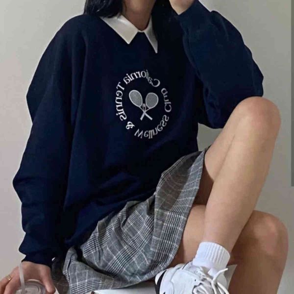 

women's hoodies & sweatshirts letter embroidery vintage sweatshirt autumn casual long sleeeve hoodie women white cotton streetwear 38s0, Black