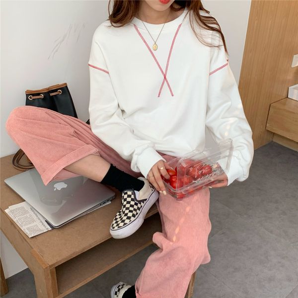 

women's sweaters female hoodies s white sport long sleeve oversize korean women's jerseys japanese solid fancy 89oz, White;black