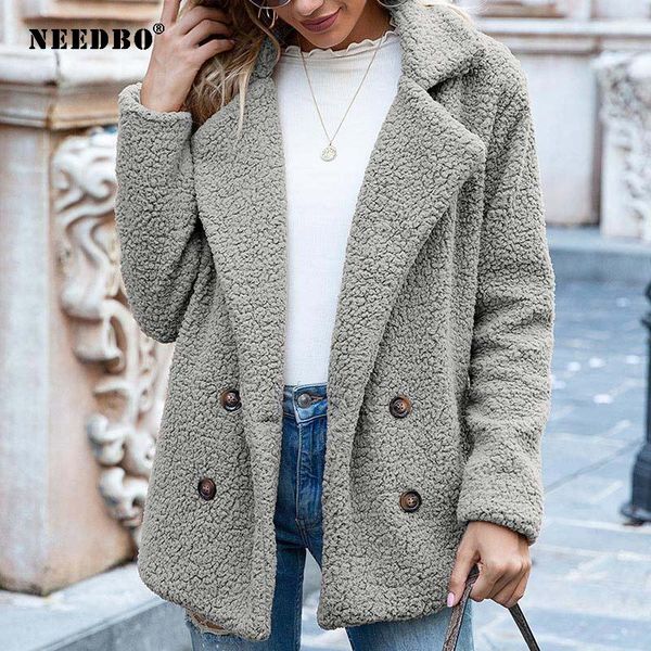

women's wool & blends needbo coats trench fashion long autumn winter warm cardigan plus size jacket women plush windbreakers blouson f, Black