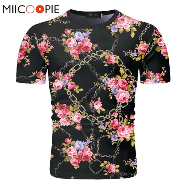 

t shirt men summer casual floral chain printed tee shirt punk streetwear new mens brand clothing, White;black