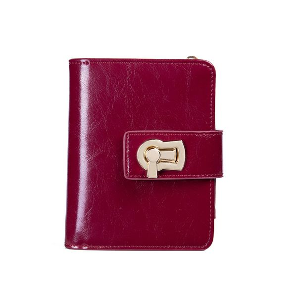 

women's cowhide blocking genuine leather coin purse folding snaps card holder business wallets, Red;black