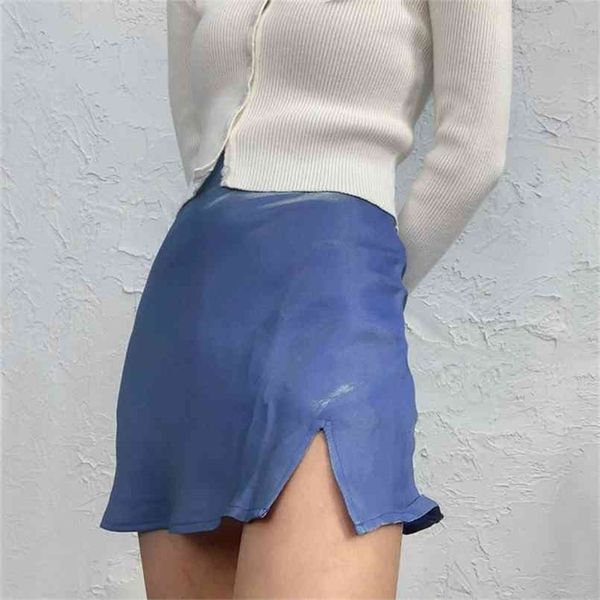 

women laser shine satin mini skirt with split detail safe underpants 210708, Black