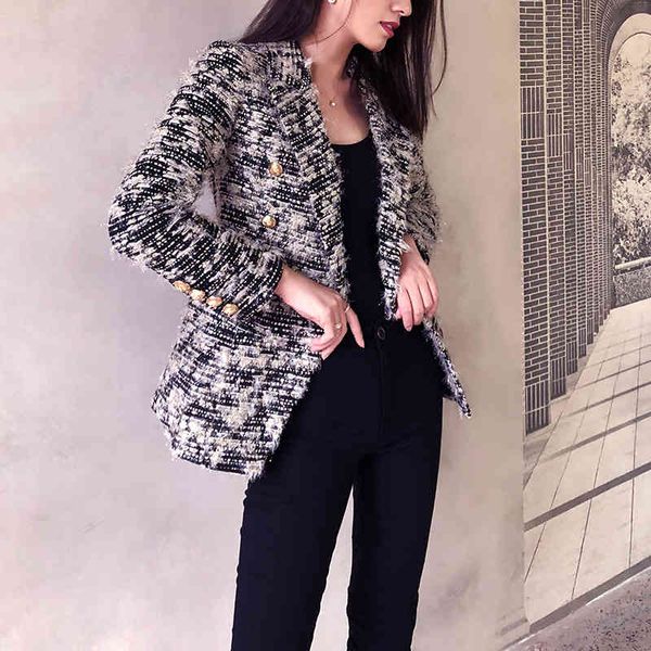 

blazers vintage female tweed wool coat autumn sleeve thin ol'woman's blazer, White;black