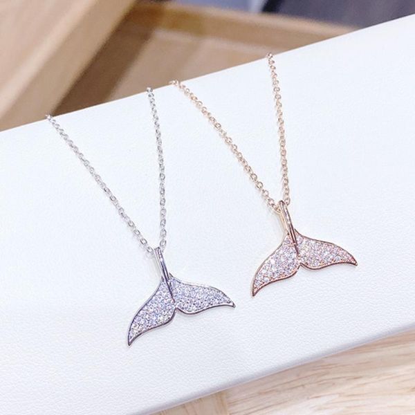 

chains showfay micro-inlaid zircon simplicity fish tail pendant necklaces dolphin fashion jewelry for women party gift trendy, Silver