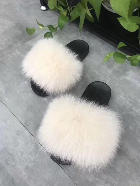 

ladies summer real fur slippers furry cute fluffy slides plush luxury, Black