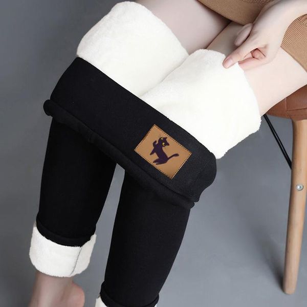 

women's leggings high waist plush women autumn winter solid color elastic home warm trousers fitness workout pants, Black