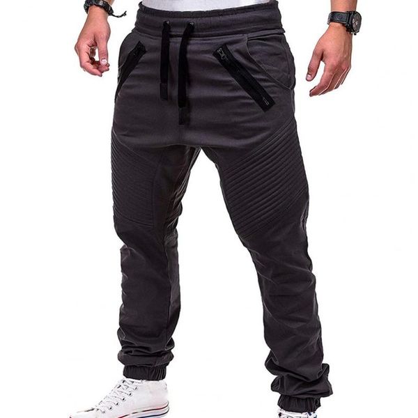 

men's pants men fashion drawstring zip strips pockets ankle tied long sports trousers cylinder active gym workout jogging, Black