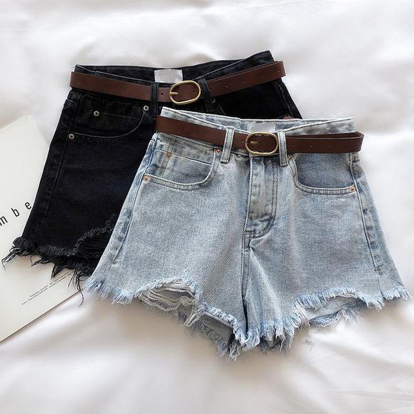 

women's shorts women summer style ripped hole washed denim high waist casual fashion irregular wide-leg jean plus size, White;black