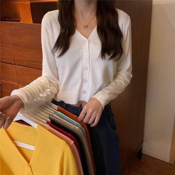 

luxury women's jackets 2021 season v-neck cardigan with short versatile thin small fragrance long sleeve sweater coat, Black;brown