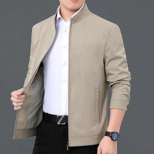 

men's jackets 2021 spring autumn middle-aged business father solid color thin coats male plus size casual overcoats o36, Black;brown