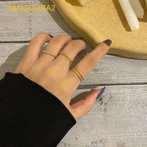 

wedding rings three metal hollow out chain buckle ring retro fashion hip-hop punk rock index finger women jewelry gift accessories, Slivery;golden
