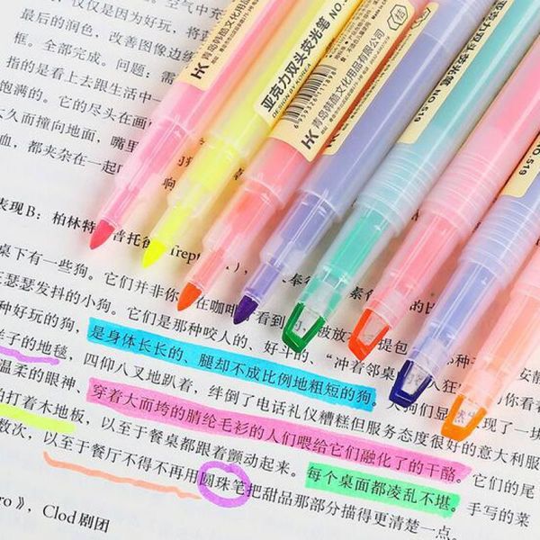 

highlighters 8 pcs/lot rainbow double write highlighter cute korean japanese permanent markers pen doodle set for school supply, Black;red