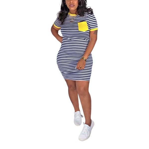 

summer casual women o neck stripe baggy bodycon mini dress ladies leisure short sleeve stripe holiday package hip dressesby ai, Black;white