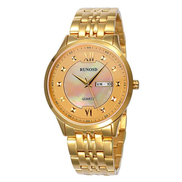 

wristwatches runosd men's watch luxury zircon miyota quartz movement sapphire crystal stainless steel butterfly clasp 5192g, Slivery;brown