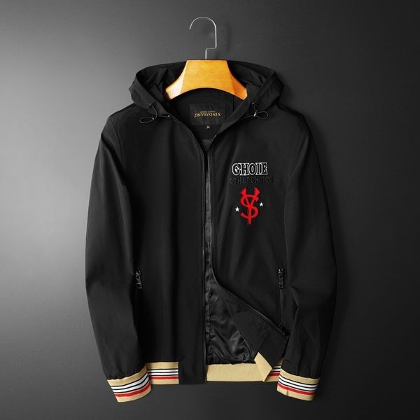 

new embroidery fashion trend casual hooded jacket boutique iug men's wear, Black