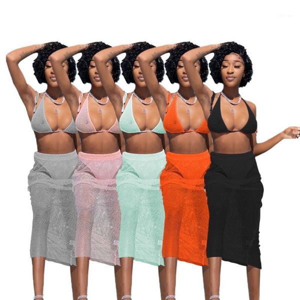 

high waist mesh bra crop with bikini skirt set see through women strapless swimwear swimming bathing suit women's, White;black