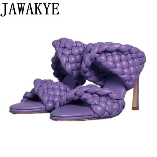 

slippers high heels shoes women handmade weave knitted crossover summer party sandals 2021 runway t-show mules zapatos mujer, Black