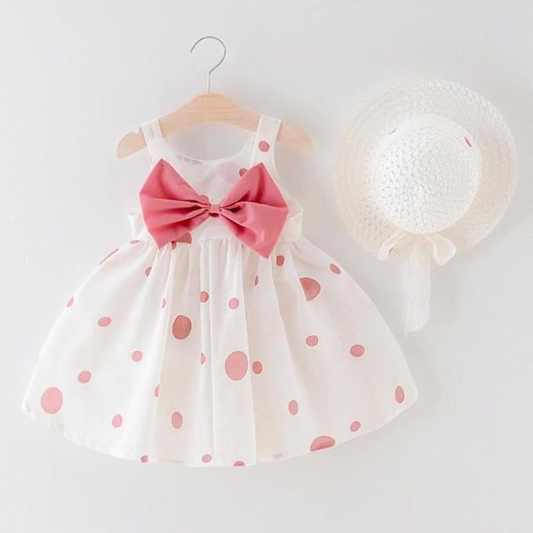 

girl's dresses 2021 summer baby girl dress for born cute dot clothes princess 1st birthday with hat 0-2 years infant clothing, Red;yellow