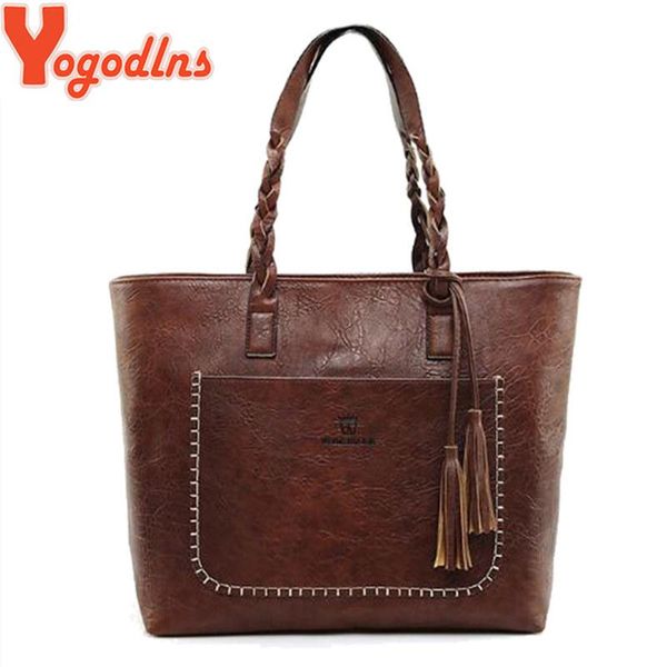 

yogodlns fashion women handbag pu leather shoulder bag large capacity tote ladies big casual bags tassel feminina