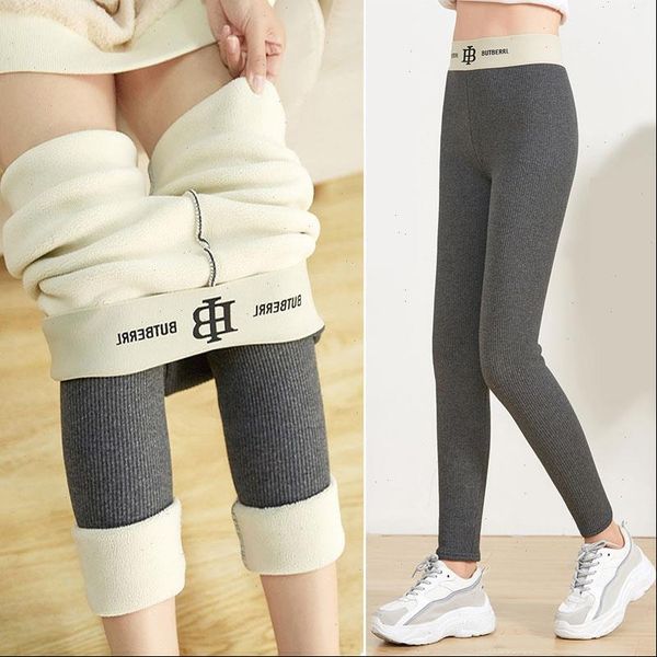 

autumn and women leggings winter pants thread thickened cashmere pure cotton nine point high waist s lim warm, Black