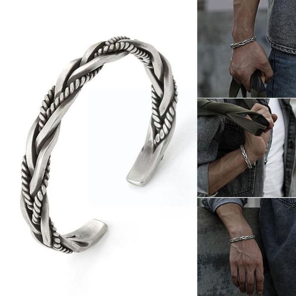 

bangle twisted woven open cuff bangles bracelets men women alloy opening male jewelry big retro female personality fash s0t3, Black