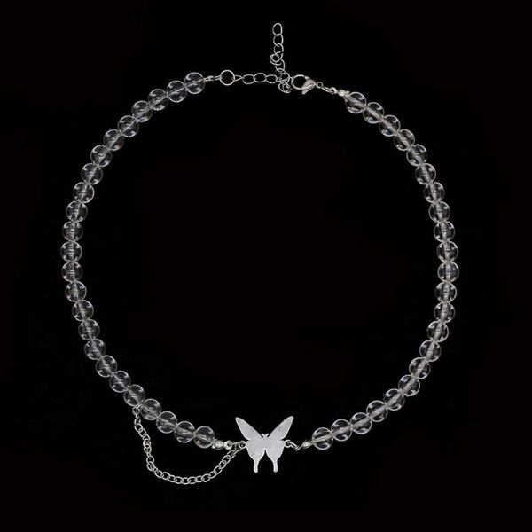 

Cute Girl Butterfly Necklace Chocker Charm Pendant Transparent Round Crystal Beads Clavicle Chain Choker For Party Gift Chokers, Golden;silver